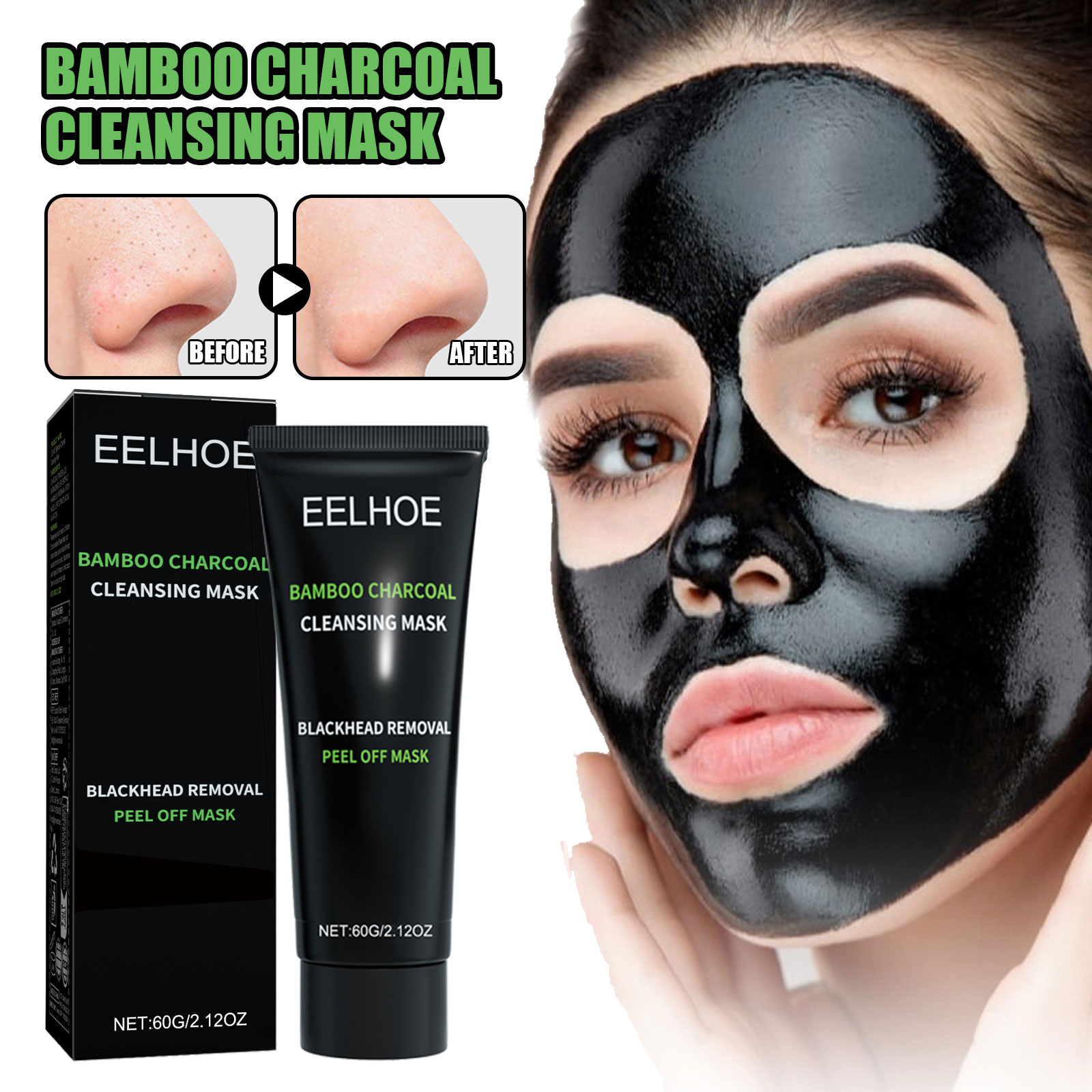 Mud Mask Kaolin - ถ่านไม้ไผ่ Tear-off Mask Blackhead Remover Deep